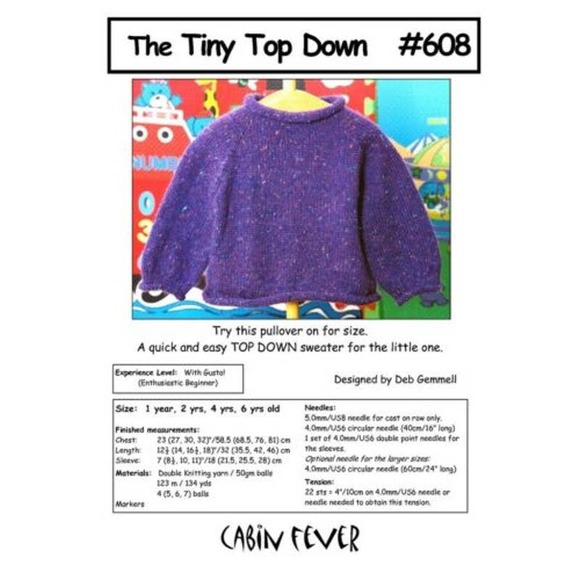 New Deb Gemmell Cabin Fever 608 Tiny Top Down Child Pullover Knitting Pattern - Picture 2 of 2